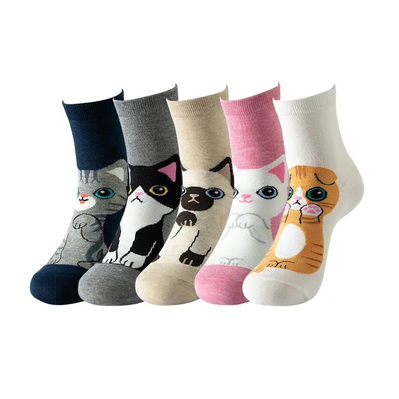 Womens Cute Dog Cat Novelty Animal Socks for Girl Cartoon Cotton Casual Crew Funny Socks 5 Pairs Dog Style Socks Ladies