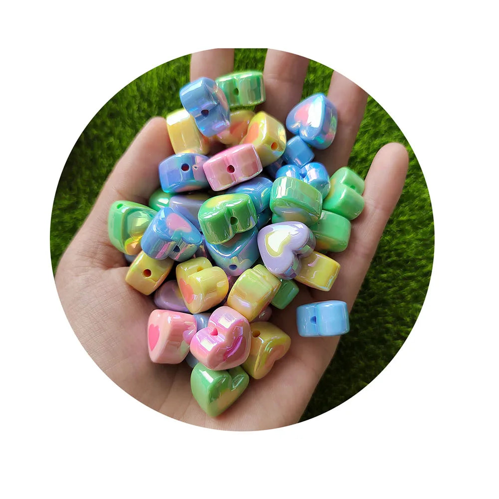 100PCS AB Coated Acrylic Heart Beads for Jewelry Making Bracelets Necklaces Earrings Key Chains DIY Crafts Valentines Day Gift