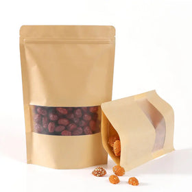 Resealable Zip Lock Stand up Plain Brown Kraft Paper Bag with Tear Notch