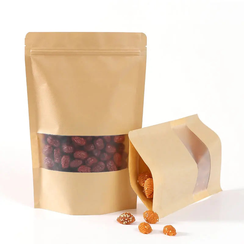 Resealable Zip Lock Stand up Plain Brown Kraft Paper Bag with Tear Notch