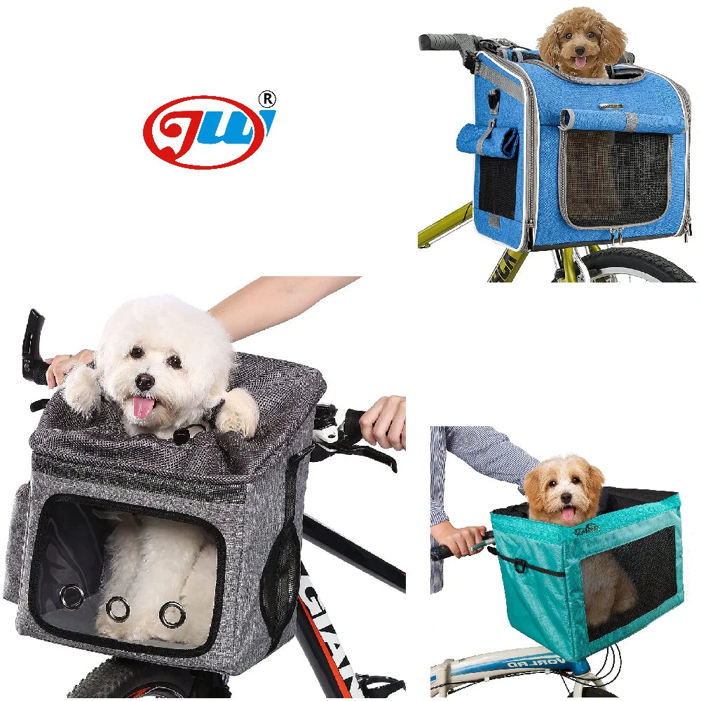 Dog Bike Basket Bag Pet Carrier Cat Car Seat with Safety Rope Adjustable Shoulder Strap Portable Breathable Bicycle Basket Bag