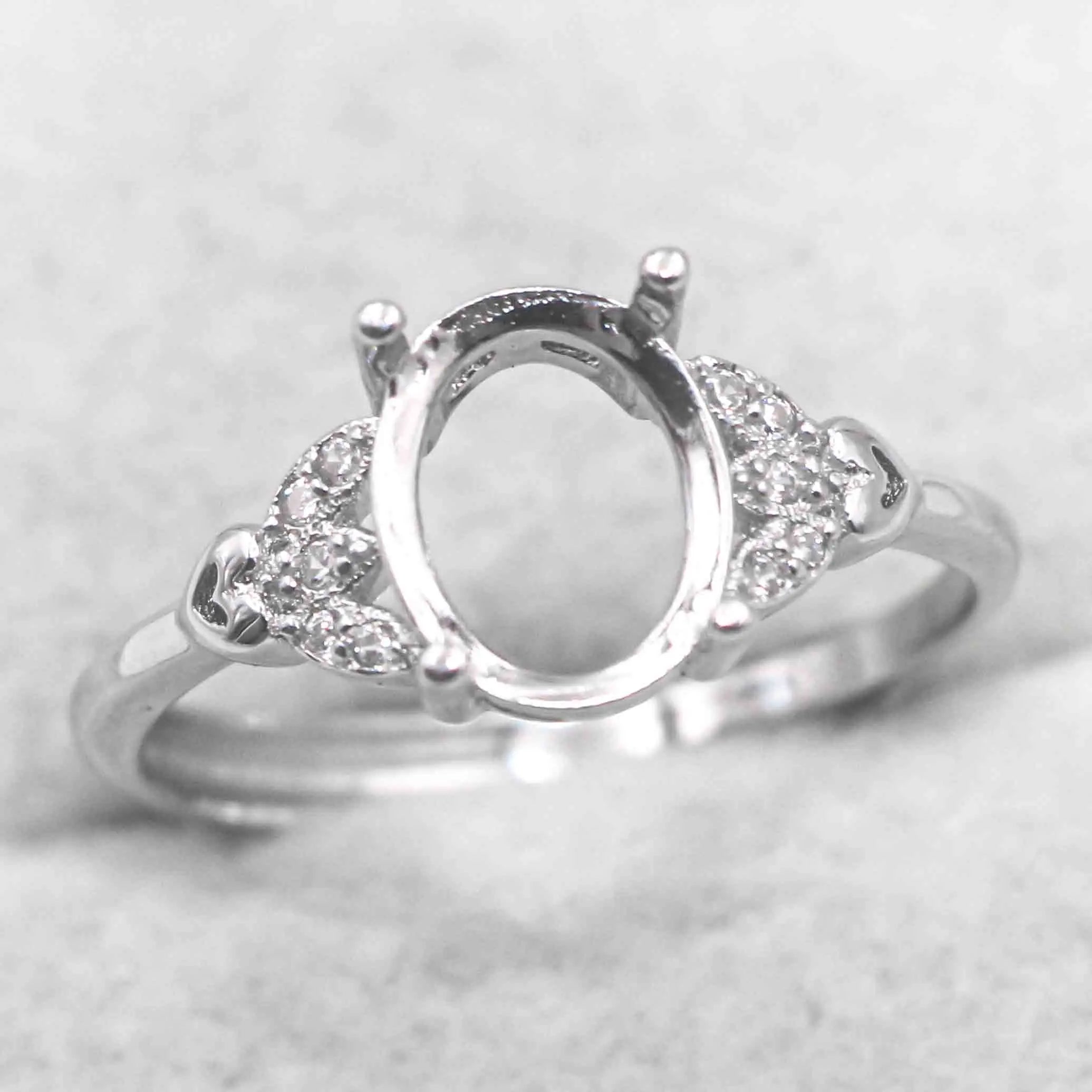 Sterling Silver 7*9mm Semi Mount Ring Empty Frame Blank Support Claw Setting S925 Base Holder Without Center Stone for DIY Inlay