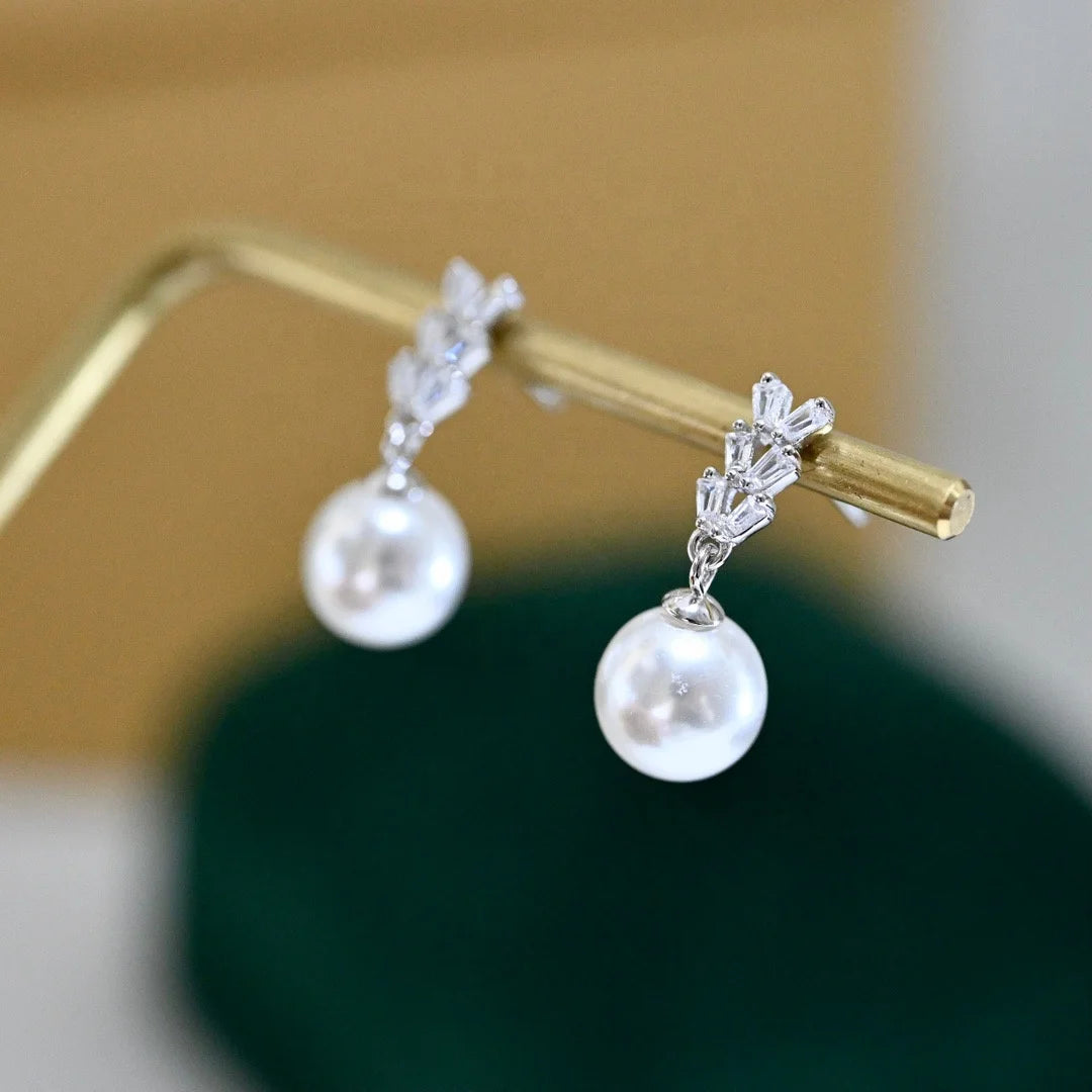 E2235 7-8mm DIY Natural Freshwater Pearl Charm Earrings Mounting Accessory 925 Sterling Silver Gold Plated  Jewelry for Women