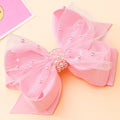 CN 2023 Korea Pink Mesh Hair Bow Clip Full Pearl Luxury Girls Headband Boutique Hair Bow Toddrels