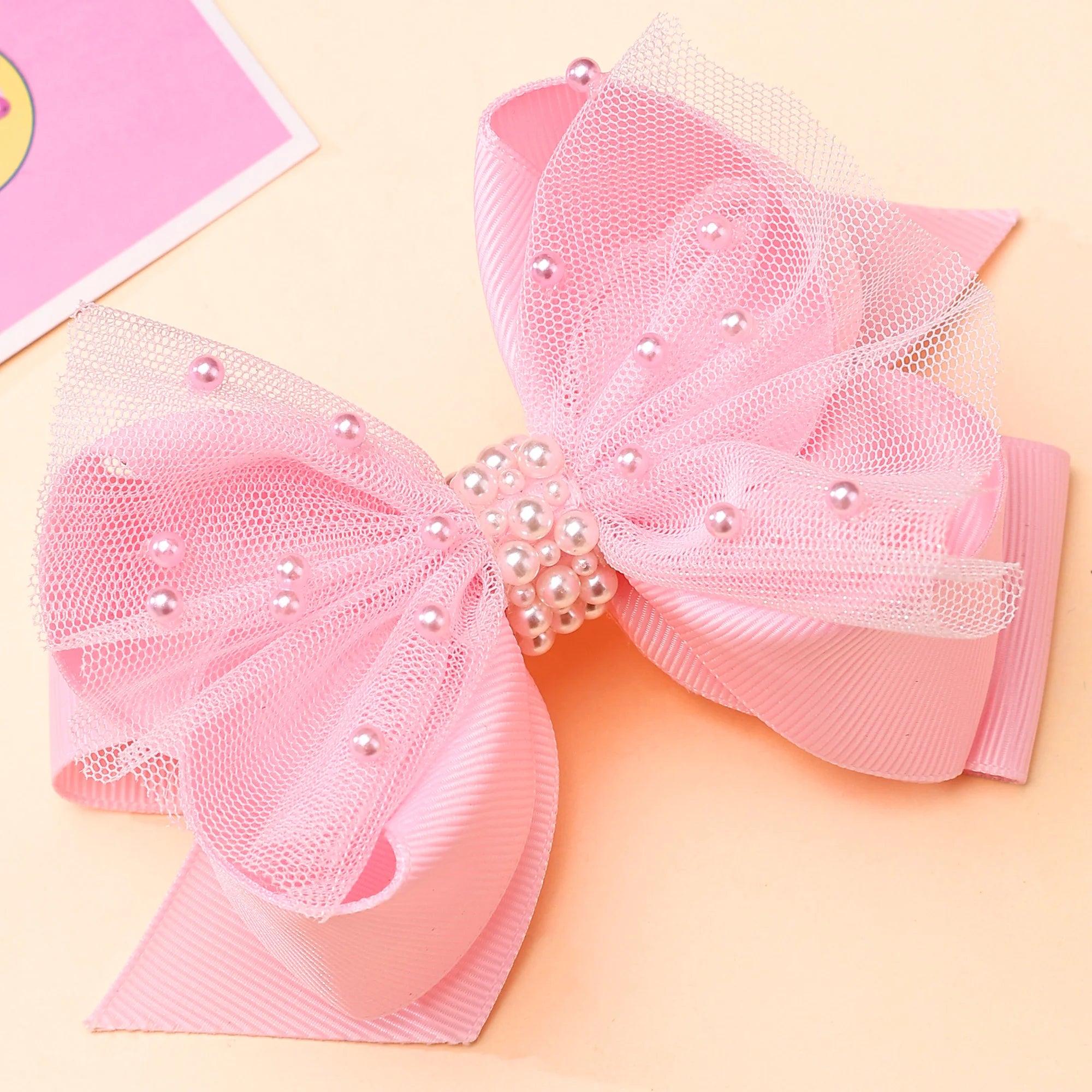 CN 2023 Korea Pink Mesh Hair Bow Clip Full Pearl Luxury Girls Headband Boutique Hair Bow Toddrels
