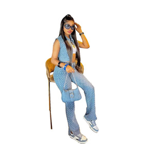 New African Girly Jeans Ripped Jeans Womens Three-piece Denim Jacket Women Slit Wide Leg Slit Trousers Jeans Uomo
