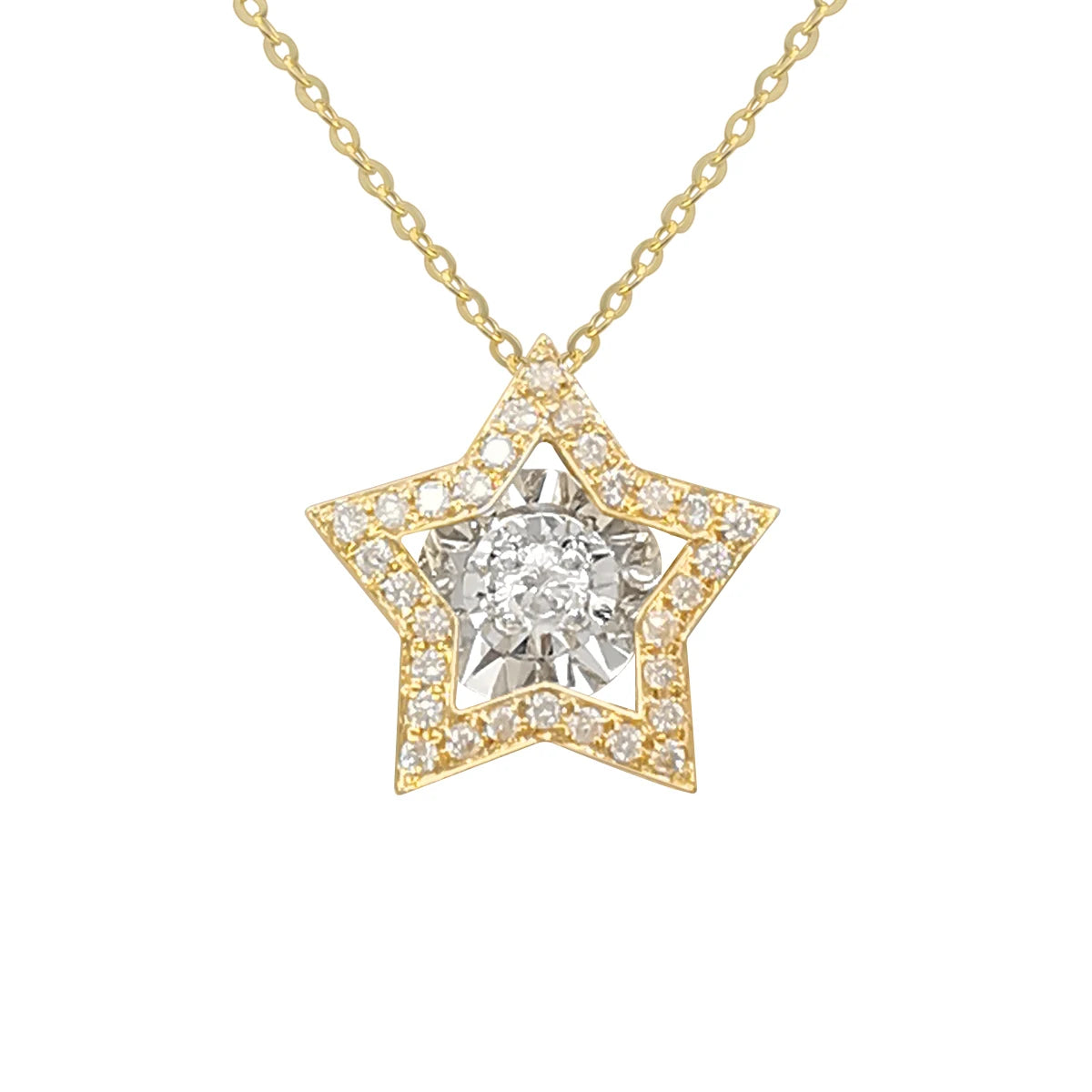 Luxury Design 18K Solid Gold with Dancing Diamond Star Shape Pendant Flash O Chain Necklace for Women Girl Jewelry Wholesale