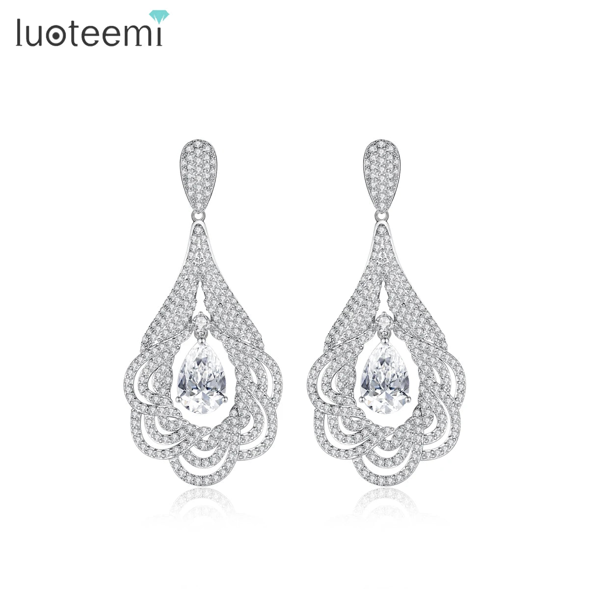 LUOTEEMI Jewelry Exaggerated Big Bridal Wedding Elegant Woman Zircon Vintage Stud 2026 Flower Earrings