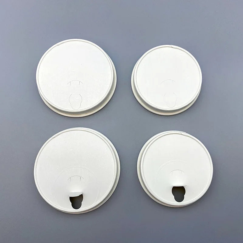 Eco-Friendly Compostable Microwavable Non-Spill Flip Top Cap Sugarcane Hot Coffee Cup Lids 8-24oz 80MM 90MM White PE PLA Coating
