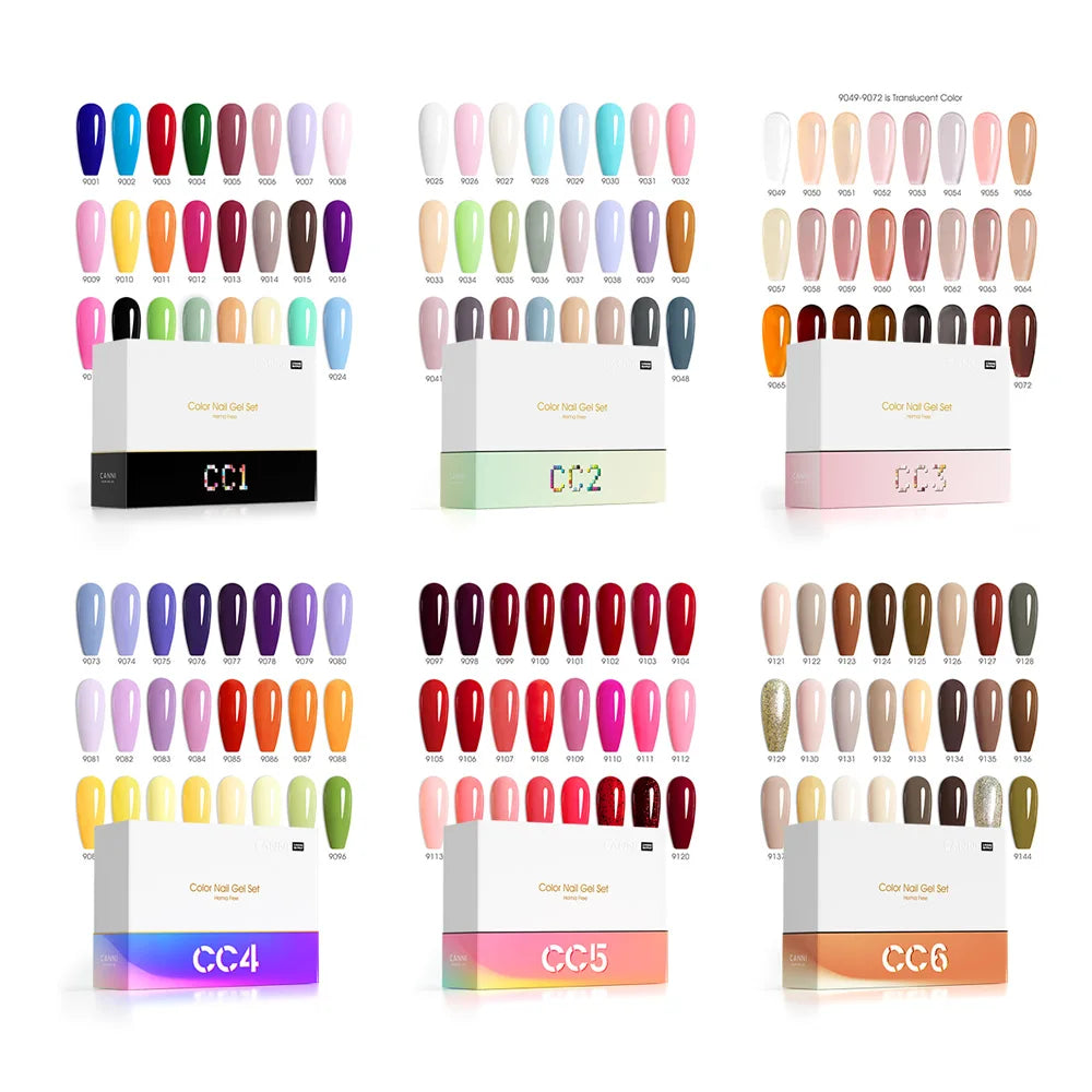 CANNI Gel Polish Kit CC1~CC6 Hema Free 144 Colors Soak off Color UV&LED Nail Polish Gel 9ml Newest Factory Price