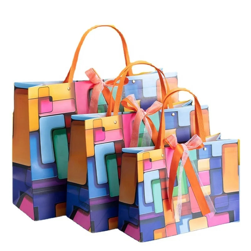 Custom Extra Large Art Paper Shopping Bag Oil Painting Graphic Design for Boutique and Supermarket Promotion