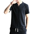 Custom Large Linen Short Sleeve T Shirt Men's Summer Thin Loose V-neck Tshirt Casual t Shirt