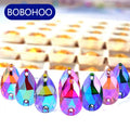 BOBOHOO Rhinestones Wholesale Hot Sale Teardrop Crystal AB Silver Bottom Sew on Rhinestones Resin for Dress Applique Clutch