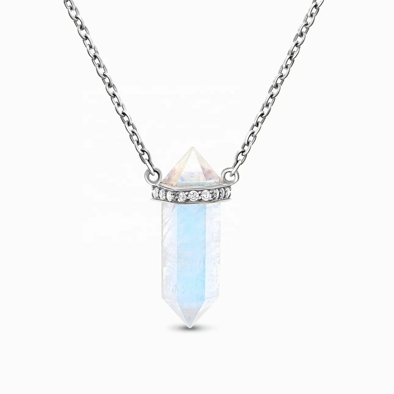 S005 Hexagonal 925 Sterling Silver Necklace Natural Moonstone Necklace Women