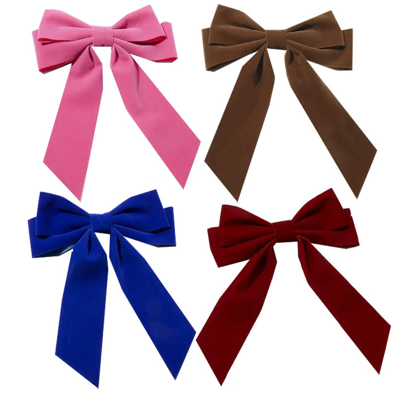 Wholesale New Fashion Velvet Bow Hair Clips with PVC Rhinestone Satin 7-inch Size for Girls Daily Life Stylish Hair Accessories