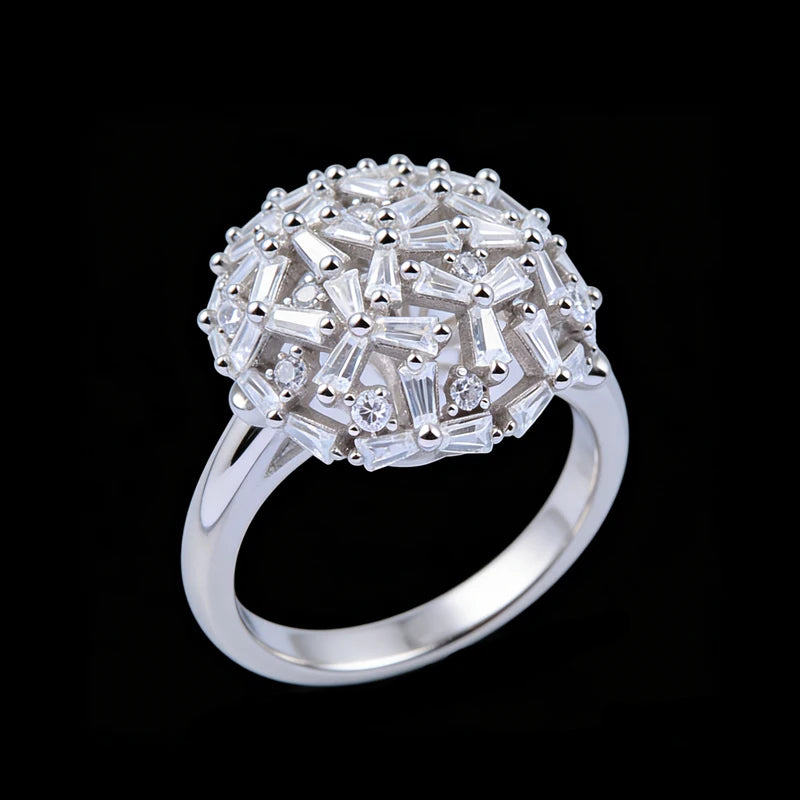 Bulk Feminine Statement Jewelry Wholesale Customizable 925 Sterling Silver Cubic Zirconia Cluster Ring for Women