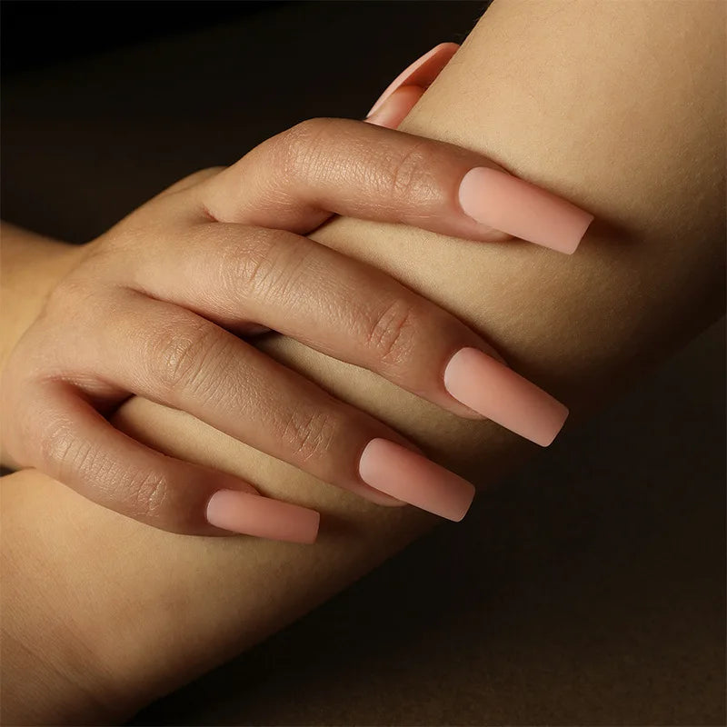 Full Cover 24Pcs/Set Solid Matte Square Acrylic Artificial Long Squoval False Nails Tips Press on Nails