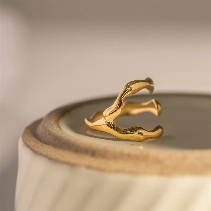Minimalist Stainless Steel 18k Gold Open Adjustable Irregular Rings
