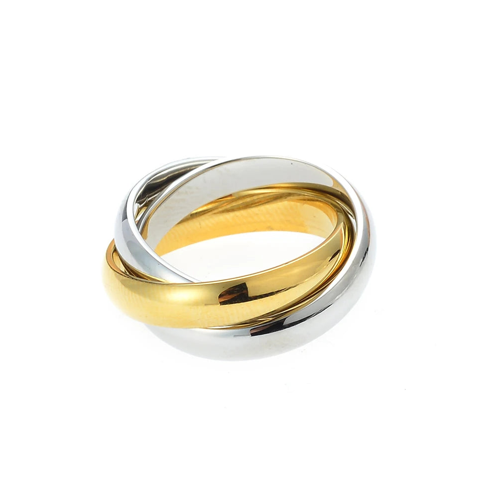 Trendy Simple Three Tone Plated Women's Stainless Steel Spinner Ring 316L Gold Jewelry Band Covered Twist Band for Ladies