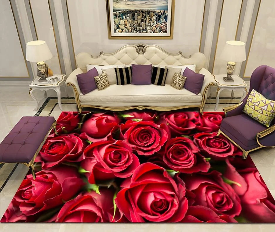 Machine Made Flower Design Rugs Printing Bedroom Hotel Carpet for Sale