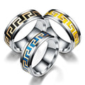 New Fashion Micro-Infused Glaze Great Wall Pattern Stainless Steel Rings for Men Women Gold Silver Personality for Engagement