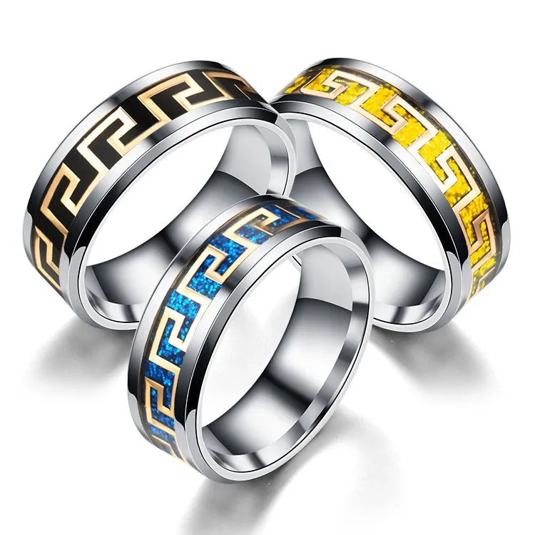 New Fashion Micro-Infused Glaze Great Wall Pattern Stainless Steel Rings for Men Women Gold Silver Personality for Engagement