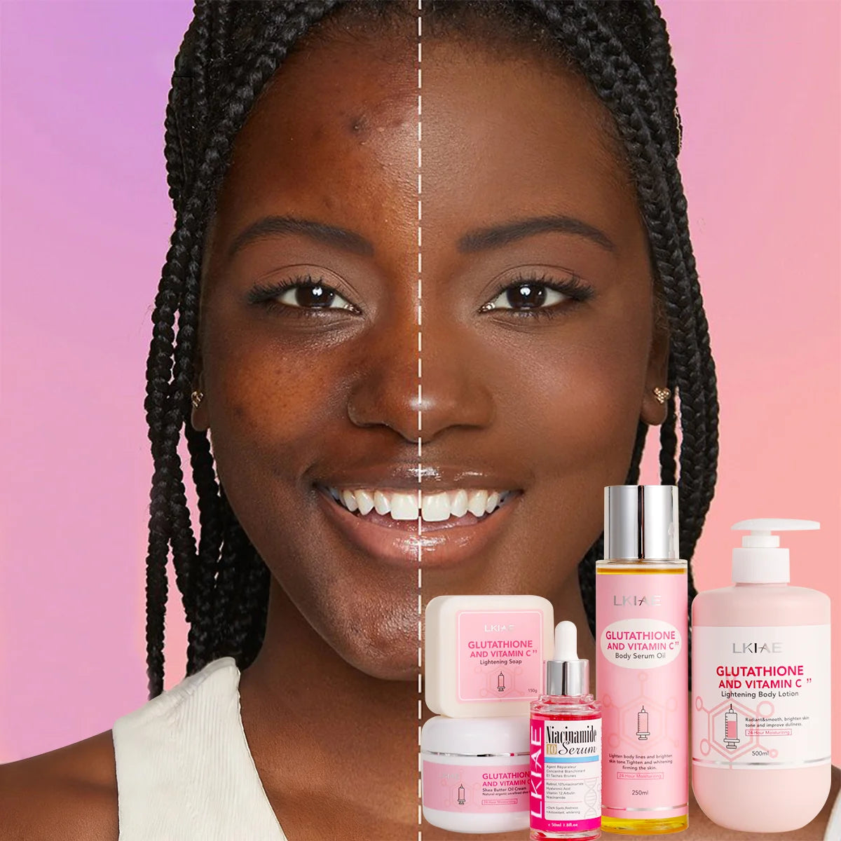 OEM ODM Women's Set Black Skin Whitening Body Lotion Organic Body Oil Bath Soap Shea Butter Whitening Body Cream Care Set