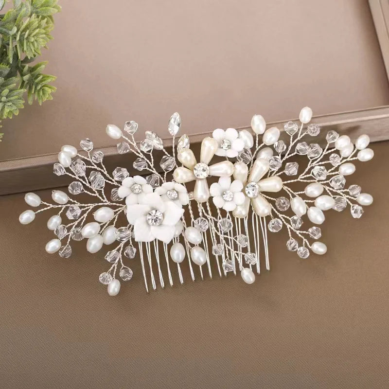 New Simple Flower Hair Device Wedding Handmade Pearl Jewelry Toasting Headdress Wedding Bride Hair Accessories
