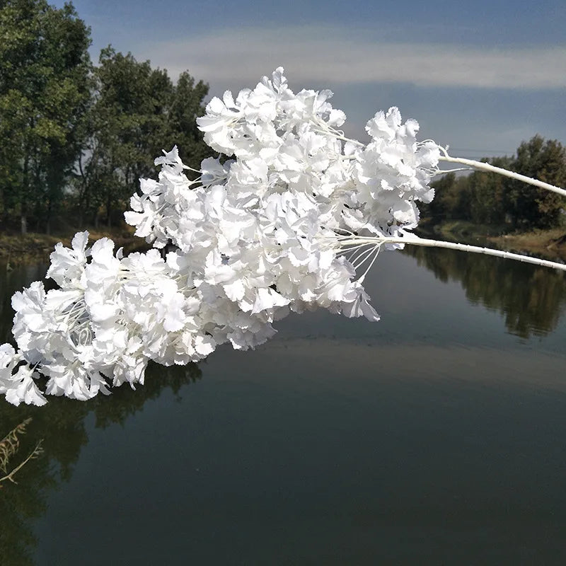 M624 White Snow Silk Artificial Cherry Blossom Flower Stem Cherry Blossom Branches for Decor Arch Tree Hanging Flowers
