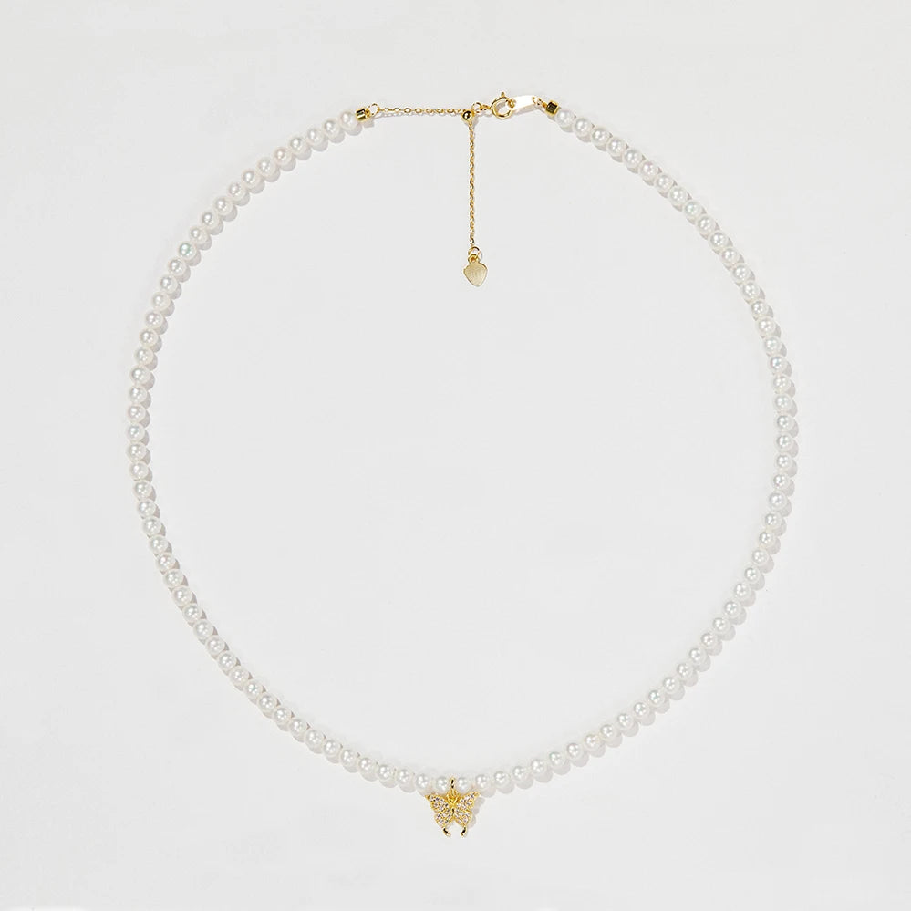Customizable Luxury 925 Sterling Silver Gold Plated AAAAA Grade White Freshwater Pearl Potato Shape 4-4.5mm Beaded CMA Necklace