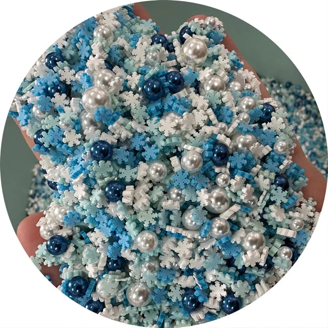 White Blue Snowflake Polymer Clay Slices Mix Round Pearl Beads DIY Toys Slime Charms Kids Gifts Nail Decor Handicraft Supply