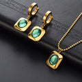 Nabest Tarnish Free Stainless Steel Emerald Zircon Necklace Earrings Sets Gold Plated Women Jewelry Set