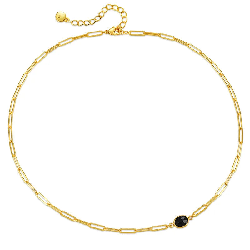 Shescity Trendy Women Gold Plated Brass Glass Necklace Minimalist Designer Link Chain Choker Necklace Jewelry for Women