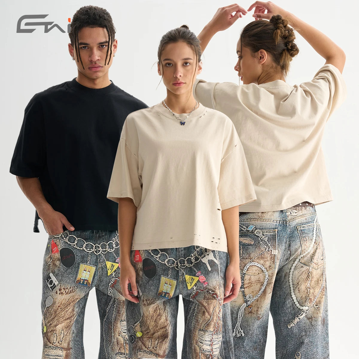 Streetwear 270 Gsm Distressed Acid Washed t Shirt Destroyed Oversized Cropped Tshirt for Men