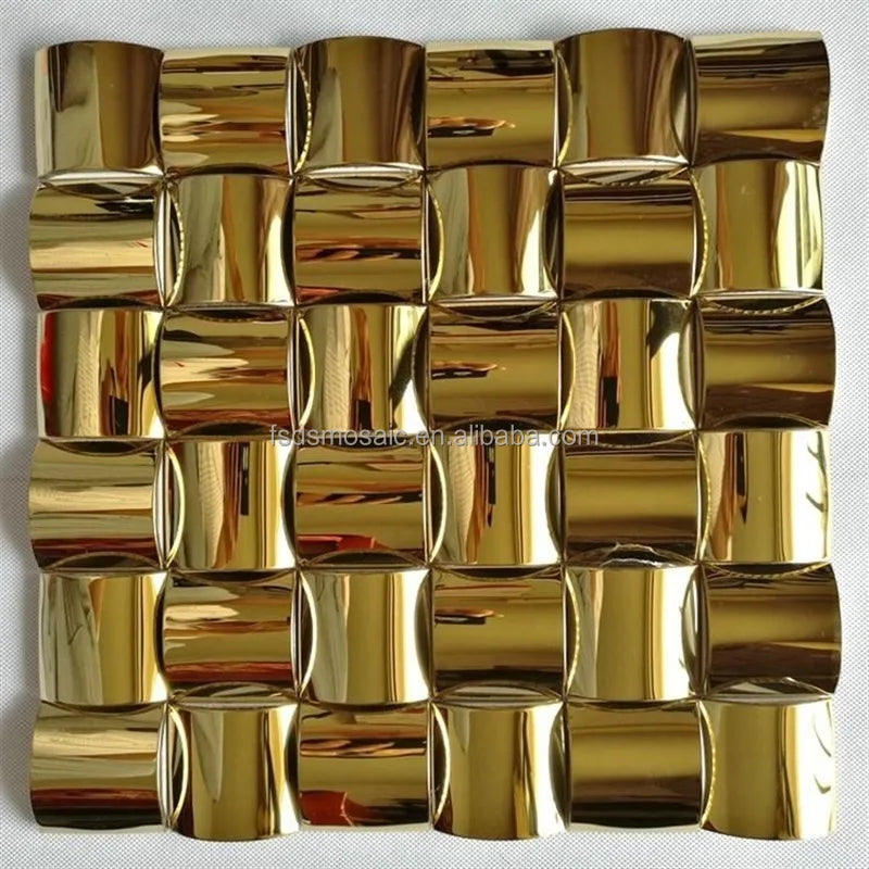 3D Golden Color Polished Irregular Stainless Steel Metal Mosaic Bathroom Kitchen Waterproof Mosaic Tiles