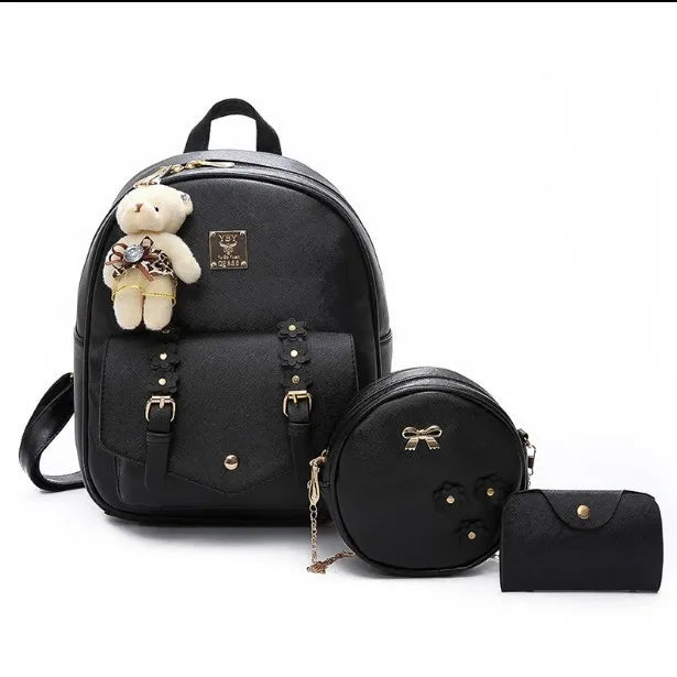 2024 New Hot Fashion Women's PU Backpack Three-piece Set Women's Shoulder Bag Purse Women's Backpack