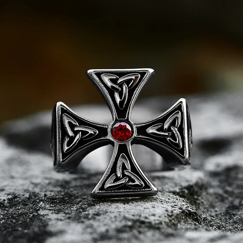 SS8-1044R 2023 New Fashion Stainless Steel Cross Ring Valknut Celtic Odin Vegvisir Viking Triangular Men's Ring Jewelry Factory