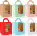 Wholesale Portable Kraft Cupcake Carriers Individual Cupcake Boxes Colourful Cupcakes Containers with Insert Window Handle