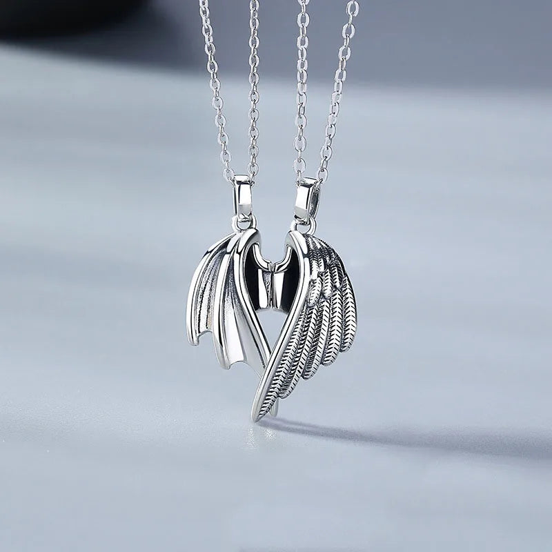 Wholesale Leather Rope Chain Necklace Creative Demon Angle Wings Couple Necklace