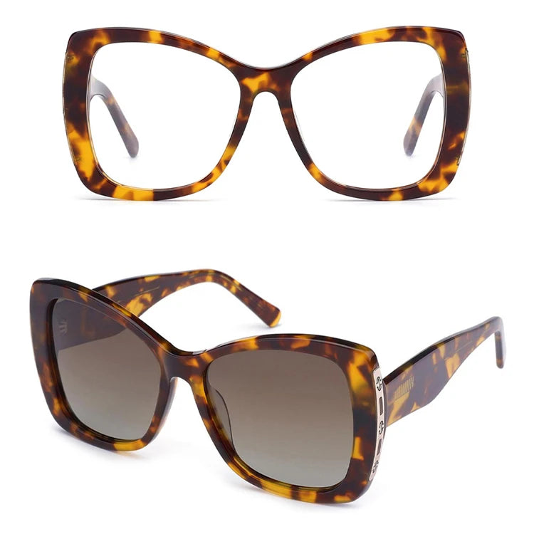 Vintage Brand Designer Sunglasses Men Women Over Size Square UV400 Shade Anti-glare Polarized Acetate With Metal Sun Glasses