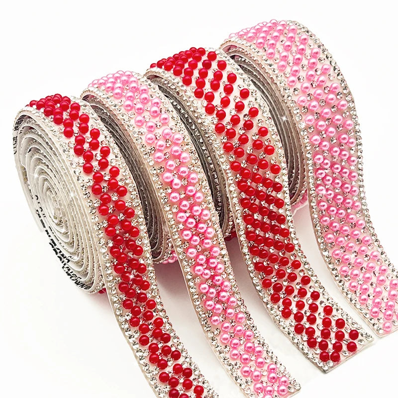 Diy Self-Adhesive Crystal Rhinestone Trim Sticker Shiny Pearl Rhinestone Lace Bag Dress Embellish for Nail Art Shoe Accessories