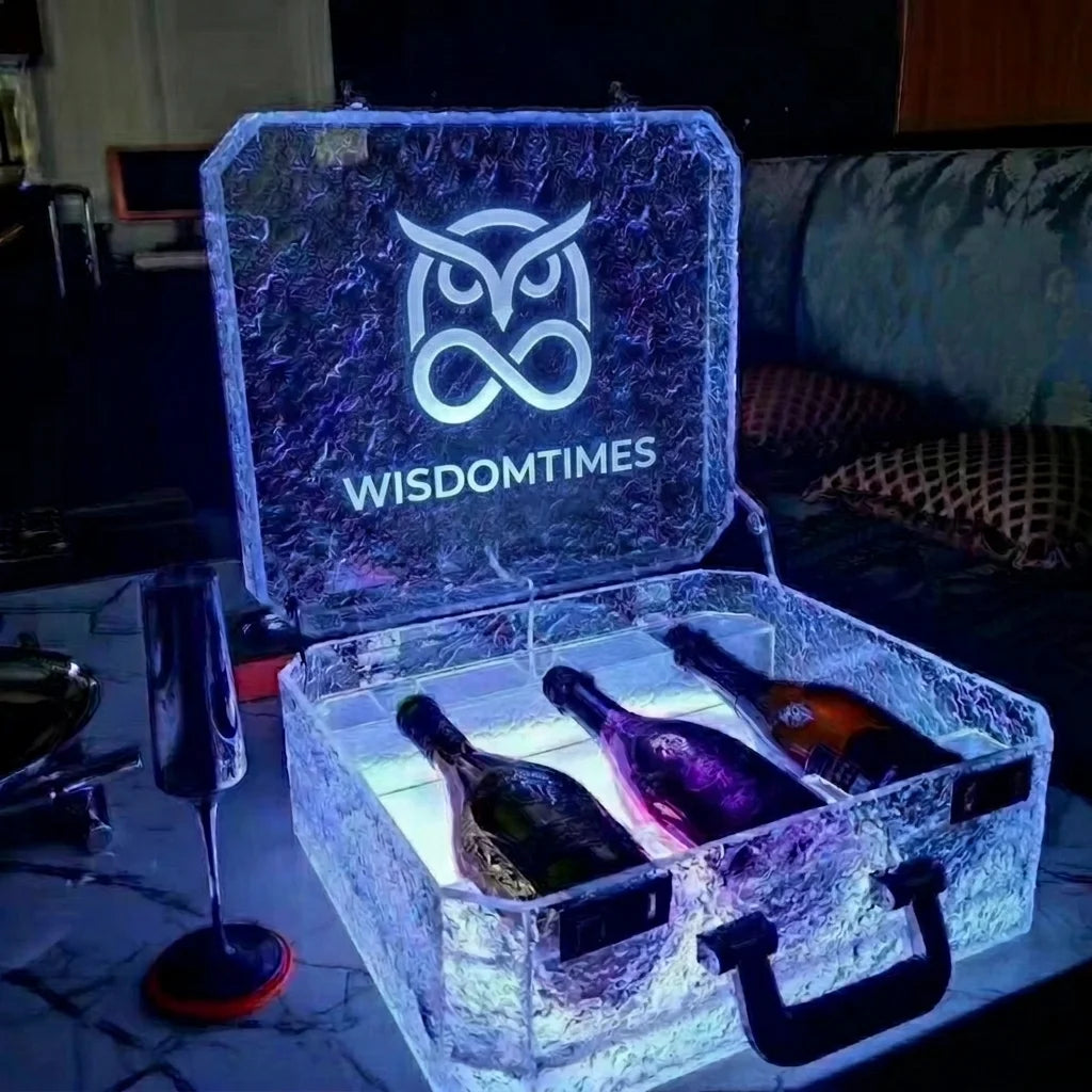 Ice Rock LED Glorifier Box 3 Bottles Reusable Portable Acrylic Bar Accessory for Night Club Party Lounge Bar