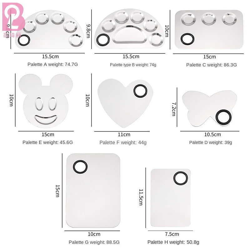 Beiqili Customized Durable 2-in-1 Eye Shadow & Nail Art Stainless Steel Makeup Mixing Palette with Spatula and PVC Bag