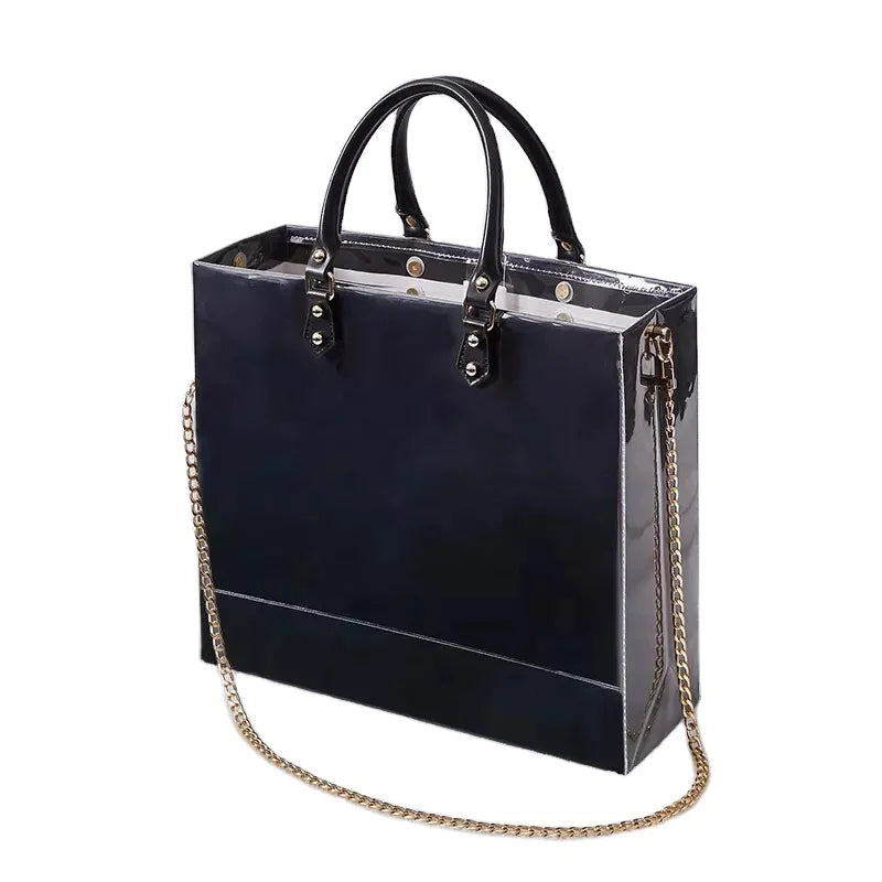 Fashion Shopping Custom Logo Luxury Paper Bag Ladies Women Leather DIY Kit Pvc Tote Hand Bags