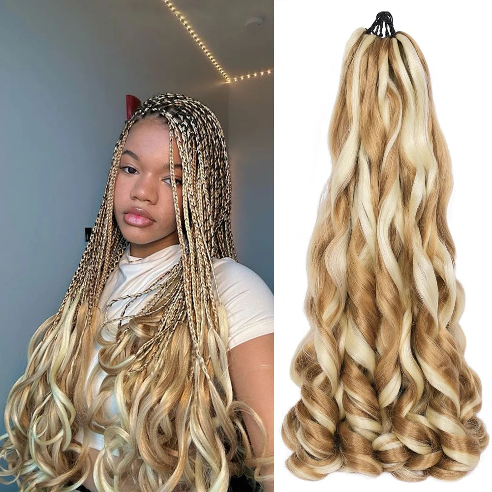 French Curly Braiding Hair 22 Inch Loose Wave Mix Color Braiding Hair Pre Stretched Synthetic Hair Extensions