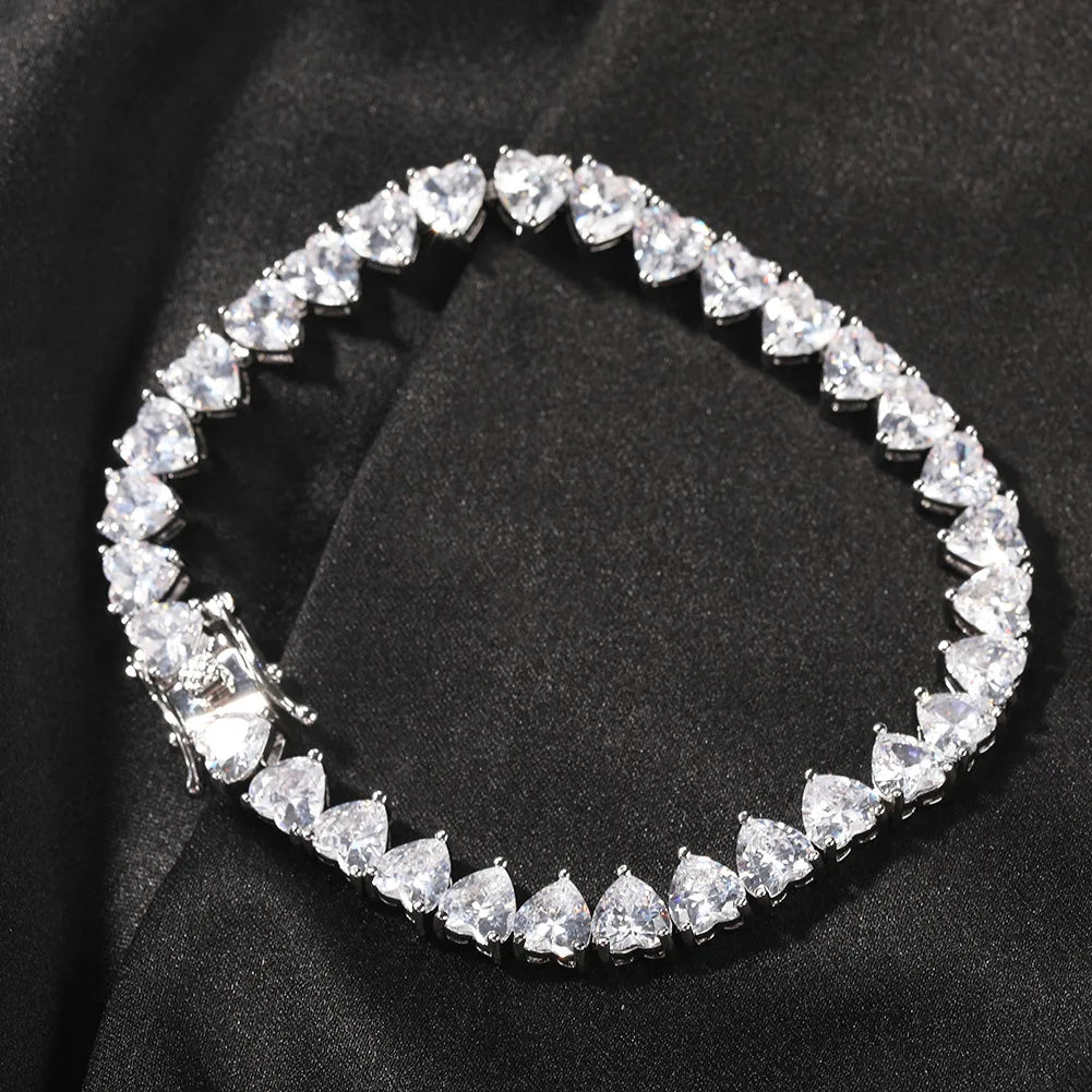 Hip Hop Rap Zircon Inlaid love Tennis Chain Fashion Creative Single Row Bracelet
