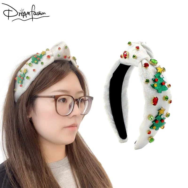 New Product Luxury Sparkly Bling Christmas Tree Top Knotted Custom Women Headband Girl Hairband