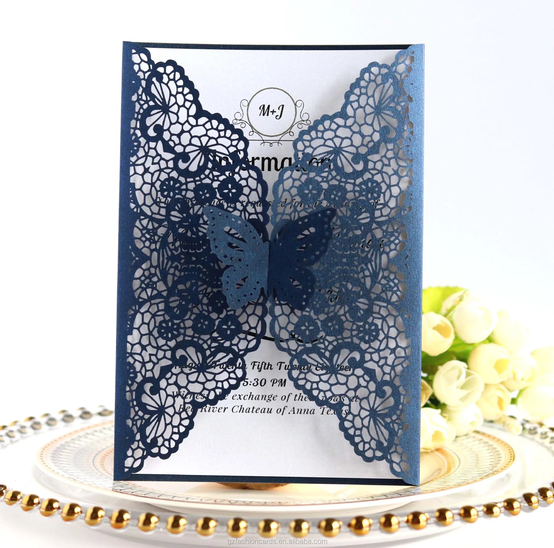 Dark-blue Laser Invitation Card Marriage Invitation Butterfly Pattern