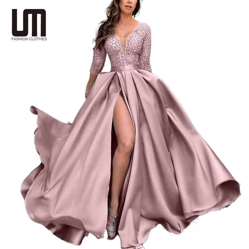 OEM Service Luxury Trending Woman Elegant Plus Size High Slit Formal Evening Club Party Gown Bridesmaid Dress
