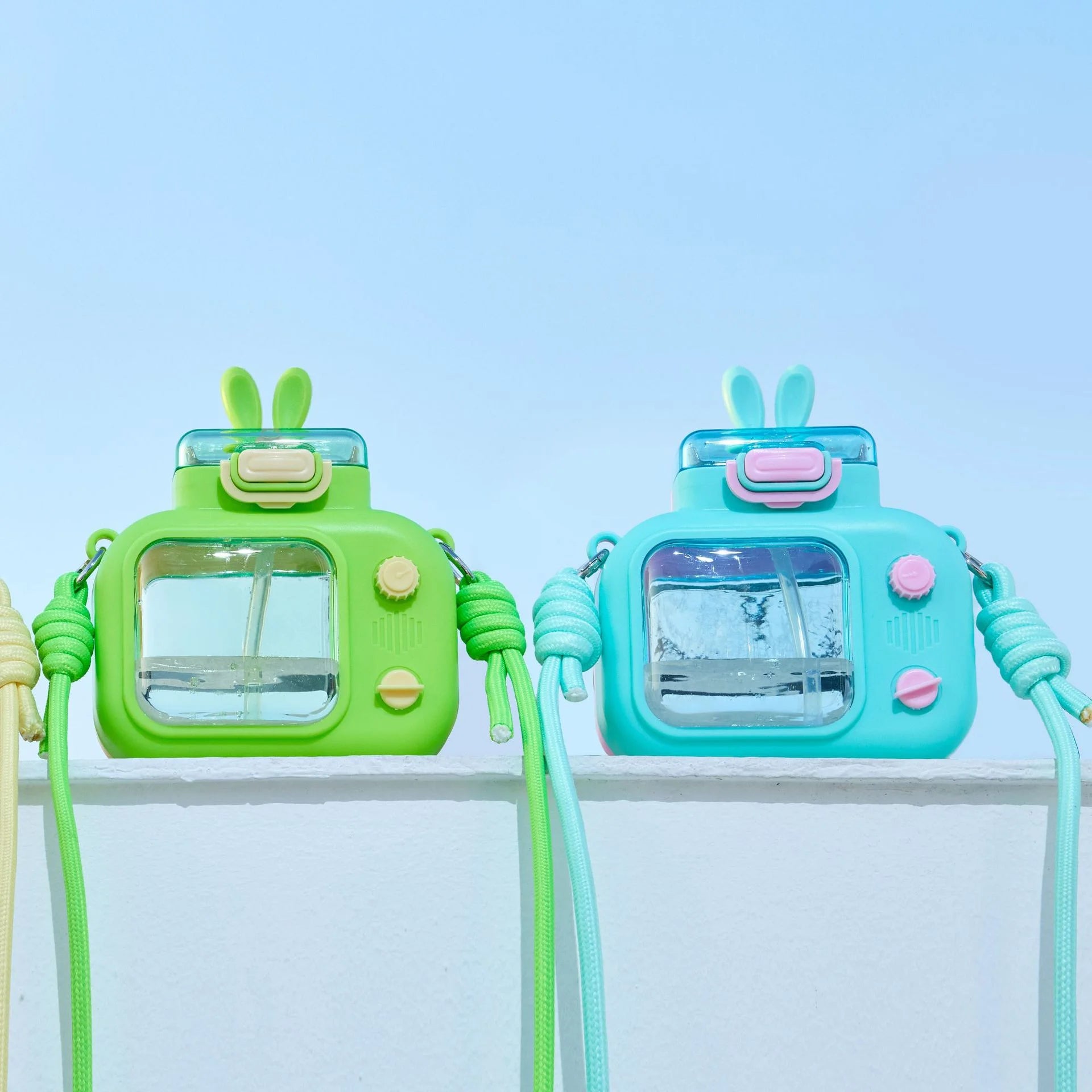 Creative Cartoon Rabbit TV Straw Plastic Cup Strap Diagonal Cross Portable Cartoon Plastic Cup